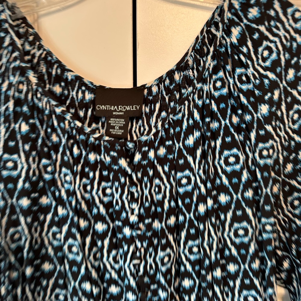 Cynthia Rowley Women Top Blue Geometric Tunic Shirt 3/4 Sleeves